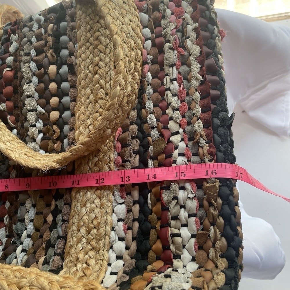 Jute Leather Large Colorful Woven Tote Shoulder Carry Bag Purse Beach Summer - Picture 9 of 10